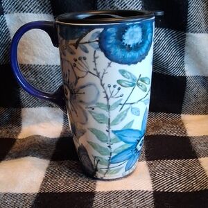 Cypress Floral Blue and White Dragonfly Ceramic Mug